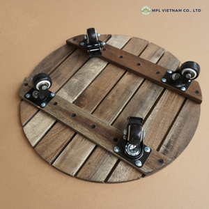 Commande en gros Chariot de jardinière en bois d'acacia rond de 16 pouces 40x40cm Qualité d'exportation pour les hôtels et les centres de villégiature - Product Image 3