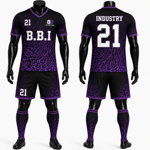 Ensemble de maillot de football unisexe bleu marine à motif croisé doré, 100% polyester, ensemble uniforme personnalisé, short de football sublimé, OEM - Product Image 3