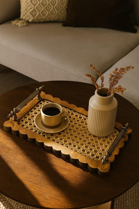 Bandeja rectangular rústica india hecha a mano con base de madera, bandeja decorativa de lujo con revestimiento apto para alimentos. - Product Image 3