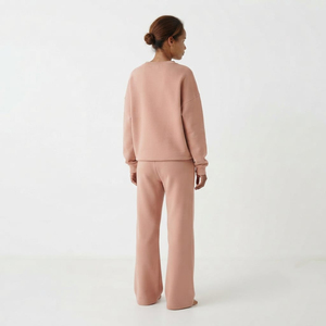 Conjunto Deportivo Casual de Dos Piezas para Mujer, Sudadera de Manga Larga con Cuello Redondo y Detalles de Pedrería, Pantalones Anchos - Product Image 3