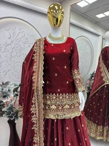 Heavy Embroidered Traditional Rayon Lehenga Choli <b>Set</b> for Women Wedding Party <b>Two</b> <b>Piece</b> Indian Pakistani Salwar Kameez Outfit - Product Image 4
