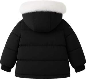Veste matelassée noire à capuche avec garniture en fourrure blanche, fermeture éclair, coupe-vent, manteau d'hiver unisexe, couleur unie, coupe classique - Product Image 3