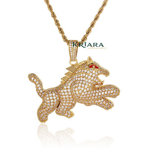 Pendentif Lion en Argent 925 Rhodié et Plaqué Or 18K avec Moissanite, Breloque Unisexe Thème Animal Hiphop pour Usage Quotidien - Product Image 2