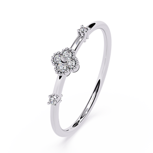Bague de fiançailles minimaliste en or massif 18 carats avec diamant naturel véritable, motif floral, sertissage pavé, plaqué rhodium, certifiée IGI, vente en gros - Product Image 3