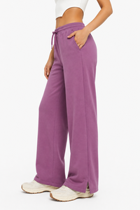 Women Purple Wide Leg pants Casual Lounge Trousers High Waist Relaxed Fit Jogger Pants Drawstring Waist Pants Soft Cotton <b>blend</b> - Product Image 2