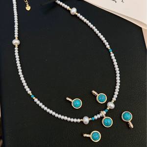 Turquoise 3-4mm Freshwater Pearl Necklace Natural Buckle Pendant Fashion Beaded Necklaces for <b>Girlfriend</b> - Product Image 2