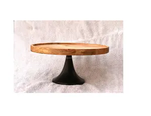 Round Wooden Top Cake Stand Metallic Stand Design Best For Birthday Party Anniversary Decor Cheap Tableware Stand Cake Holder