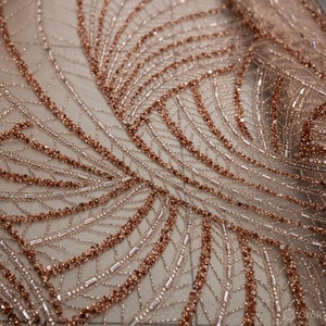 Champagne Glow Woven Hand Embroidered Sequin <b>Fabric</b> Metallic Stretch Mesh Lace Bags Curtains Shoes AZIZA FASHION DREAM Stock - Product Image 3