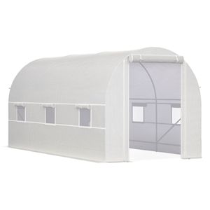 Kit de serre de jardinage grand format 2m x 2m x 4,5m avec 6 fenêtres à roulettes et porte à roulettes, structure en acier, revêtement en verre et polyéthylène - Product Image 1