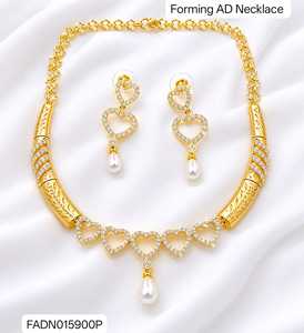 Indian 18K <b>Gold</b> Plated Brass Women's Trendy Lock Design Micro Insert Necklace <b>Set</b> Engagement Wedding Anniversary Party - Product Image 1