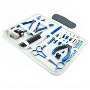 Kit d'outils pour extensions de cheveux bleues, prix de gros, pinces, ciseaux, rasoir, peigne, aiguille à boucle, clips en acier inoxydable avec étui à fermeture éclair - Product Image 1
