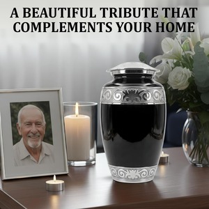 Black Silver Memorial Cremation Urn For Human Ashes Large Capacity Decorative Funeral <b>Keepsake</b> Urn With Secure Lid - Product Image 3
