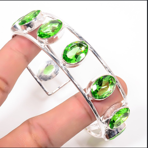 Handmade Peridot <b>Gemstone</b> Bangle Teardrop Boho Jewelry Elegant Artisan <b>Bracelet</b> for Women Stylish Gift Accessory - Product Image 1