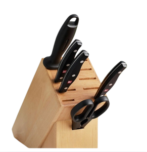 <b>Black</b> <b>Handle</b> Silver Blades <b>Kitchen</b> Knives Set with Light Brown Wooden Holder Scissors and Honing Rod for Slicing and Chopping - Product Image 5
