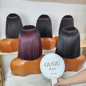 Combo 5 Cheveux Humains Vietnamiens Vierges Hai Bob pour Lace Front, Dentelle Transparente, Closure Longue Double Drawn, Noir, Bonnet Moyen - Product Image 1