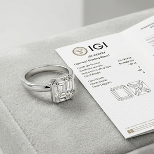 Anillo de Compromiso Clásico de Oro con Diamante Cultivado en Laboratorio Certificado por IGI de 2.3 CT, Corte Esmeralda, Engaste de Media Bisel, para Mujeres y Hombres, para Bodas y Fiestas - Product Image 3