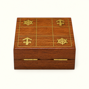 Handmade Indian Rosewood Tic Tac Toe Game | Brass Anchor <b>Wheel</b> Inlay Wooden XO <b>Board</b> Luxury Strategy <b>Board</b> Game Gift Home Decor - Product Image 1