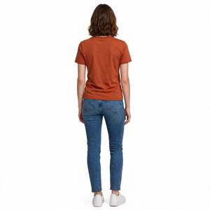 T-shirt décontracté à manches courtes et col rond pour femme, couleur unie jaune moutarde, coupe classique, en jersey, idéal pour l'été - Product Image 6
