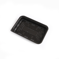 Contenants alimentaires jetables rectangulaires empilables, base noire, couvercle transparent, boîtes en plastique, compatibles micro-ondes et étanches, pour la restauration
