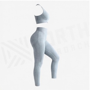 Ensemble de yoga 2 pièces North Approach : Crop top dos nageur et Legging taille haute longueur intégrale, bleu clair uni, anti-transpiration, pour femme - Product Image 3