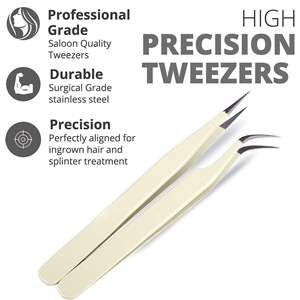 Pince à épiler UBI en acier inoxydable à pointe incurvée, fine et lisse, pour extensions de cils, outil durable à finition rayée pour salon et usage domestique - Product Image 4