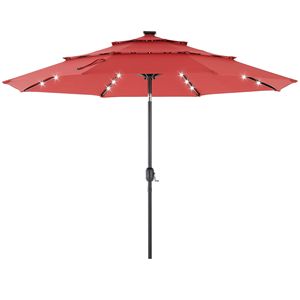 Ombrellone da Esterno Rosso da 3,05 m a 3 Livelli con LED Solari, Inclinabile e Resistente ai Raggi UV in Poliestere - Product Image 1