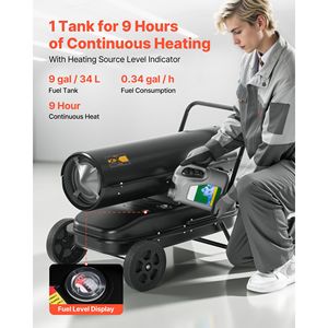 Stufa Portatile Torpedo da 125000 BTU con Temperatura Regolabile, Riscaldatore ad Aria Forzata a Cherosene e Diesel con Ventilatore per Uso in Garage - Product Image 4