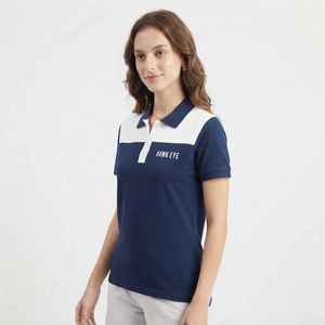 Polo de Mujer en Color Azul Marino y Blanco, Manga Corta, Casual, Transpirable, de Algodón Piqué, con Estampado de Letras y Logotipo Frontal - Product Image 4