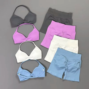 Ensemble de shorts de yoga personnalisés pour femmes, taille haute, haute élasticité, séchage rapide, nylon, élasthanne, vêtements de sport, pilates, OEM - Product Image 2