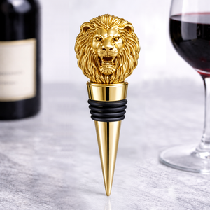 Tapón de vino de metal con diseño decorativo de lujo, cabeza de león en 3D, personalizado. - Product Image 2