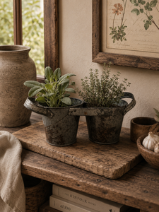 Pot de fleurs double en métal rustique vintage avec poignées, décoration de jardin de style farmhouse pour la maison, le salon, la table - Product Image 5