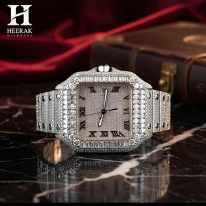 Reloj de pulsera de lujo para hombre, personalizado, al por mayor, con diamantes incrustados, bisel con corte baguette, esfera romana, cuadrado, de acero inoxidable - Product Image 5