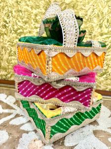 Handcrafted Green Fabric Jewellery and Pooja <b>Box</b> with Golden Zari Lace and Organza Lining is a charming blend of traditional - Product Image 4