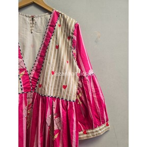 Vestido Midi Boho con Cuello en V, Corte en A, Bordado a Rayas, Manga Farol, Ajuste Holgado, Vestido Casual de Verano para Mujer - Product Image 5