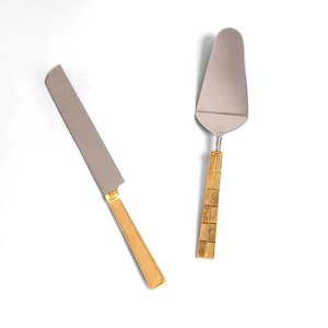 Birthday Party Cake Cutter Server Stainless Steel Cutter Desert Home Food Cutter Server Set Metal Fork Knife Set On Sale - Product Image 2