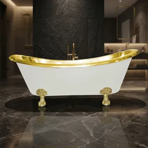 Baignoire traditionnelle artisanale en cuivre avec pieds décoratifs en laiton pour villas et hôtels, finition premium pour salles de bain - Product Image 6