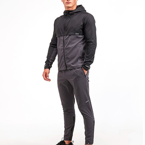 Conjunto Deportivo para Hombre con Capucha, Negro, Cierre Completo, Secado Rápido, Ligero, Poliéster, Diseño Sólido, para Otoño - Product Image 1