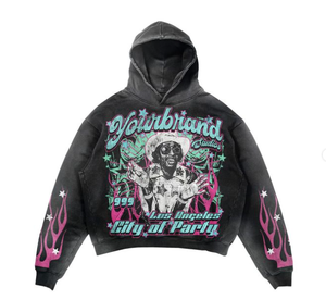 Sweat-shirt à capuche zippé en polaire noir pour homme Yourbrand, respirant, imprimé par sublimation, motif flamme, logo Los Angeles City Party au dos - Product Image 1