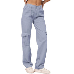 Pantalon cargo décontracté pour femme, coupe droite, taille haute, respirant, séchage rapide, en toile de coton durable, plusieurs poches, fabrication usine - Product Image 2