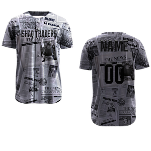 Camiseta de Béisbol Personalizada para Hombre, Adulto, Poliéster, Impresión por Sublimación, Uniforme Transpirable con Diseño de Periódico - Product Image 1