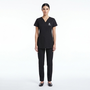 Custom Logo Women's Notch V-Neck Beauty <b>Tunic</b> Uniform Set Short Sleeve Top Tailored Trousers Spa <b>Salon</b> Top Workwear Wholesale - Product Image 2