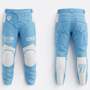 Men Paintball <b>Pants</b> High Canvas 300 GSM Premium Polyester <b>Padded</b> Knee Panels Blue White Custom Logo Name Number Sublimation - Product Image 1