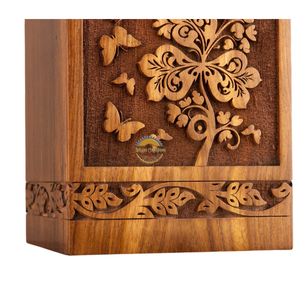 Handcrafted brown heaven sun flowral bird & Natural Wood Cremation Urn Ashes <b>Box</b> Artistic Funeral <b>Memorial</b> Keepsake by AYAANS - Product Image 2