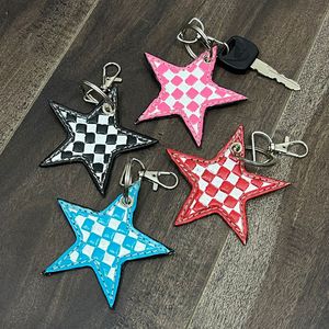 Porte-clés tendance 2025, designer, en cuir de vache à carreaux, charme étoile mignon, accessoires pour porte-clés, porte-clés et porte-cartes, cadeau unisexe - Product Image 5