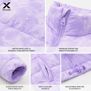 X Sports City Women's Sublimated & <b>Patterned</b> Puffer Stand Collar Winter <b>Quilted</b> <b>Jacket</b> High Quality Zipper Closure Solid Color - Product Image 4