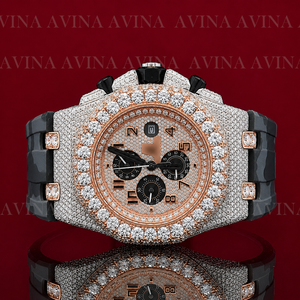 Reloj Cronógrafo de Lujo con Diamantes para Hombre, Reloj Hip Hop Personalizado con Bisel de Oro Rosa y Correa de Goma Camuflada, Reloj de Pulsera de Cuarzo - Product Image 6