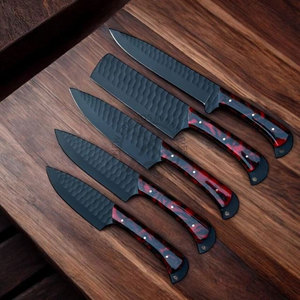 Hot Selling Custom Handmade J2 Steel Powder Coated Hammered Blade 5-Piece Durable <b>Sharp</b> Ambidextrous Kitchen Chef <b>Knives</b> <b>Set</b> - Product Image 3