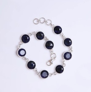 Saphir bleu de haute qualité, taille hydro-coupe, 8 mm, serti clos, en argent sterling 925 massif, chaîne à maillons rhodiée, bijou fait main, cadeau - Product Image 5