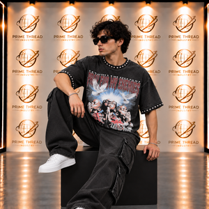 Custom Made Vintage Graphic T <b>Shirt</b> Men Washed Oversized <b>Shirt</b> Heavyweight Cotton <b>Studded</b> Rhinestone Crew Neck Streetwear Tees - Product Image 5