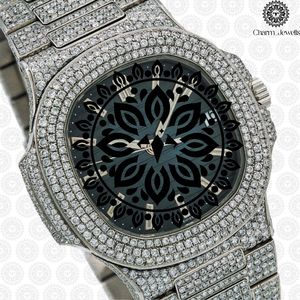 Montre de luxe Charm_Jewells en acier inoxydable, boîtier carré de 40 mm, accents de diamants, analogique, mécanique, montre de mode pour homme, 10 bars - Product Image 2